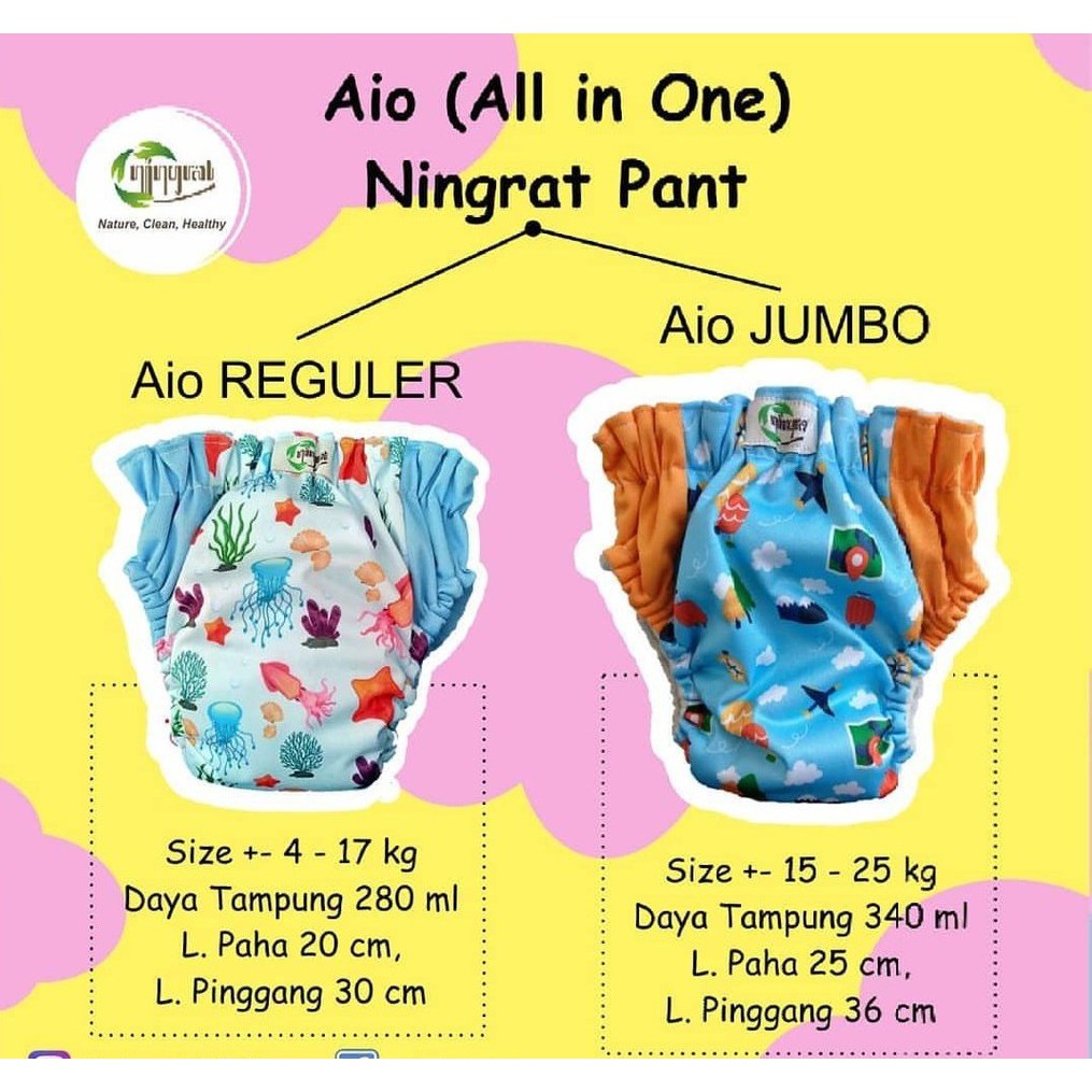 Paket Hemat Clodi Bayi Ningrat Aio Reguler Isi 3 Pcs Clodi Kain Cuci Ulang (Bb 5-17Kg) Pempes Kain Terlaris