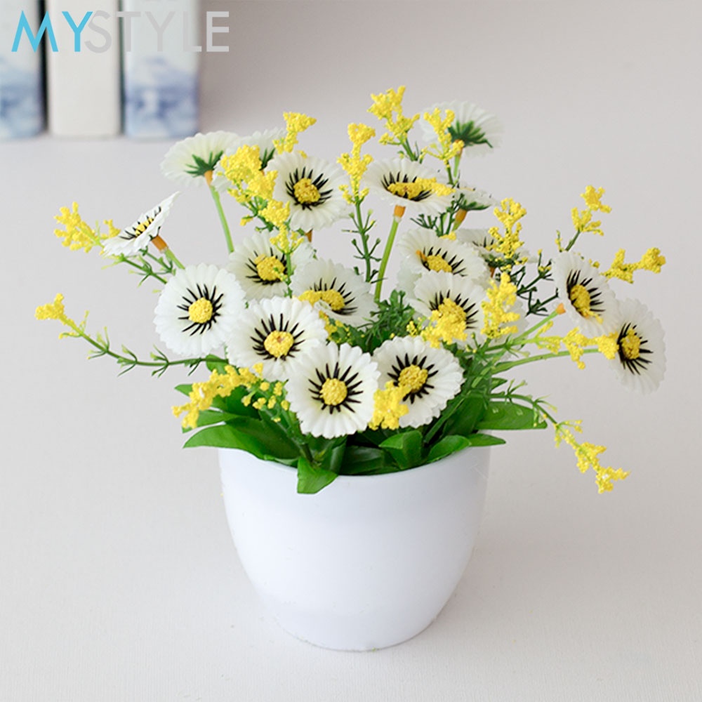 MYSTYLE VAS + BUNGA KRISAN 1 SET BUNGA HIAS MEJA POT HIASAN DEKORASI RUMAH BUNGA ARTIFICIAL-PUTIH