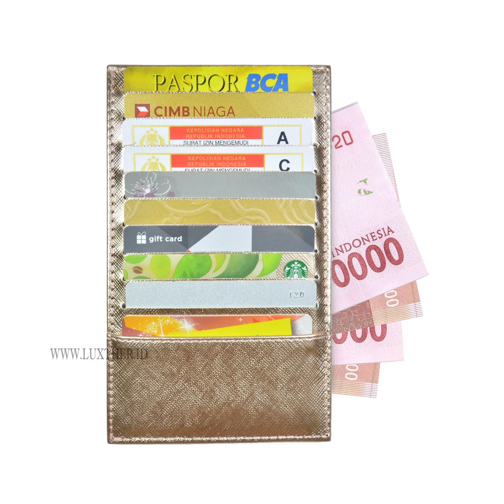 LUXTHER - 20 Slot Card Holder / Card Wallet / Saffiano Metalic Leather / Dompet Tipis / Rosegold