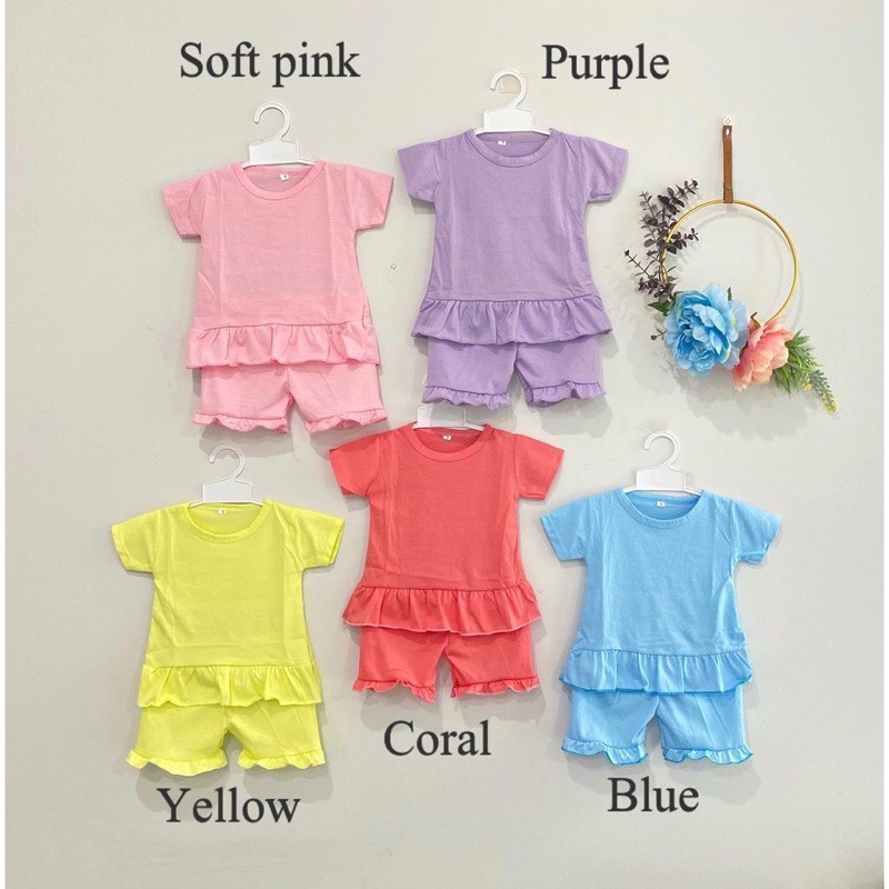 DK Setelan Baju RUFFLE Set POLOS Pendek Anak Perempuan SIMPLE &amp; MURAH GRUP 1