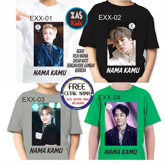 Kaos Anak Band Korea XIUMIN EXO Free Cetak Nama / Tulisan Banyak Karakter