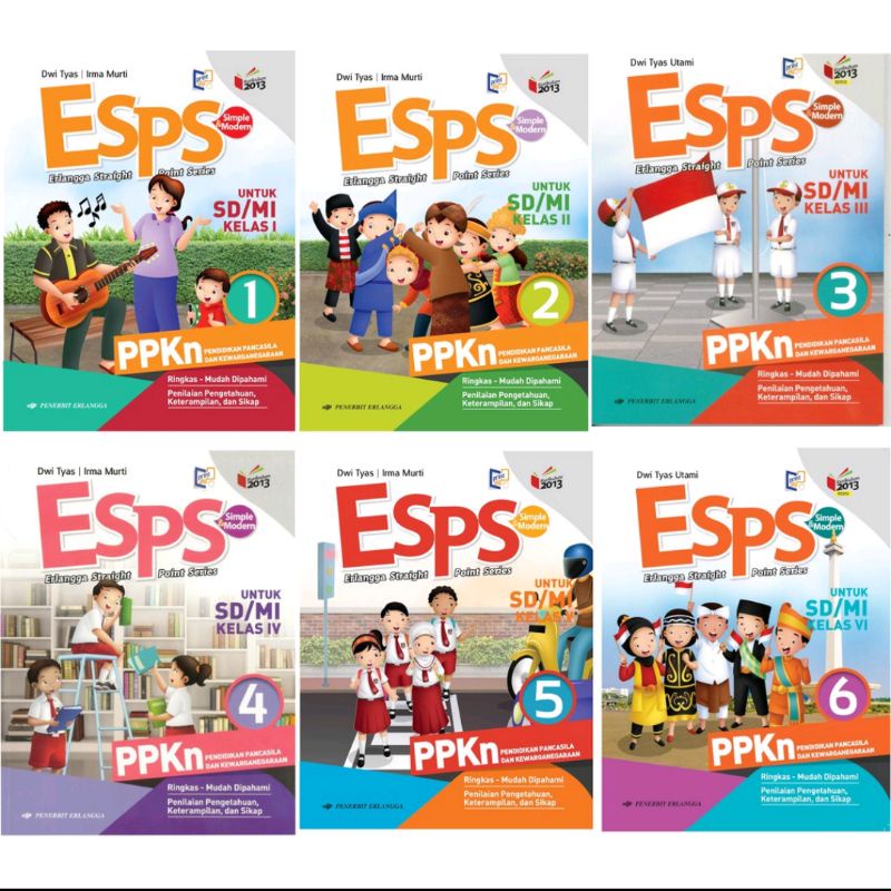 BUKU ERLANGGA  (BEKAS) ESPS 5 BUKU BHS INDO, PPKN, IPS, IPA , MTK KELAS 1/2/3/4/5/6 SD
