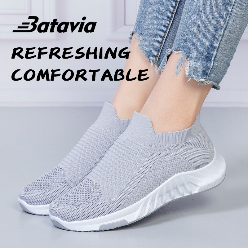 Batavia GROSIR sepatu kanvas wanita rajut sepatu wanita  sepatu tanpa tali hitam Sepatu Wanita Sport Women Sneakers N33