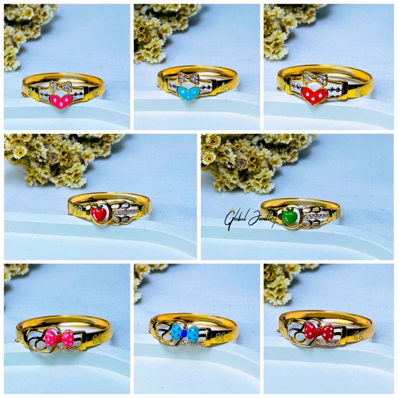 GELANG BANGKOK ANAK LOVE HIJAU MERAH MATA ZIRCON PERAK ASLI S925KODE CD066