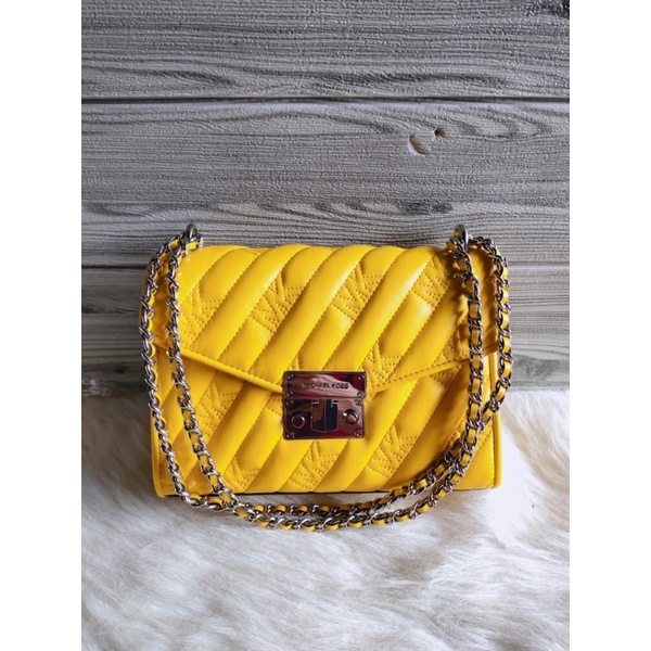 Tas MK original - Michael kors rose medium flap shoulder bag in yellow