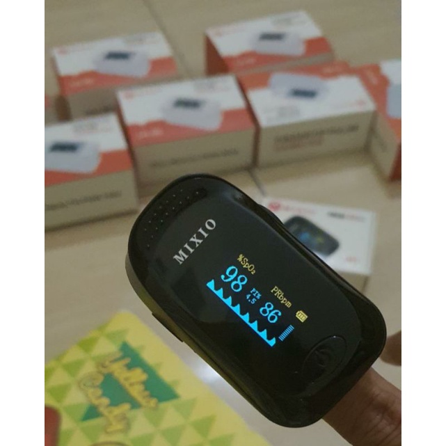 [READY]Fingertip Pulse Oximeter HITAM  SpO2 OLED PREMIUM Akurat / Oxymeter / Mixio