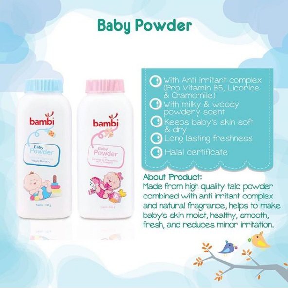 ♥BabyYank♥ Bambi Baby Powder 250gr 100gr Blue Pink - Bedak Tabur Bayi - Bedak Bayi