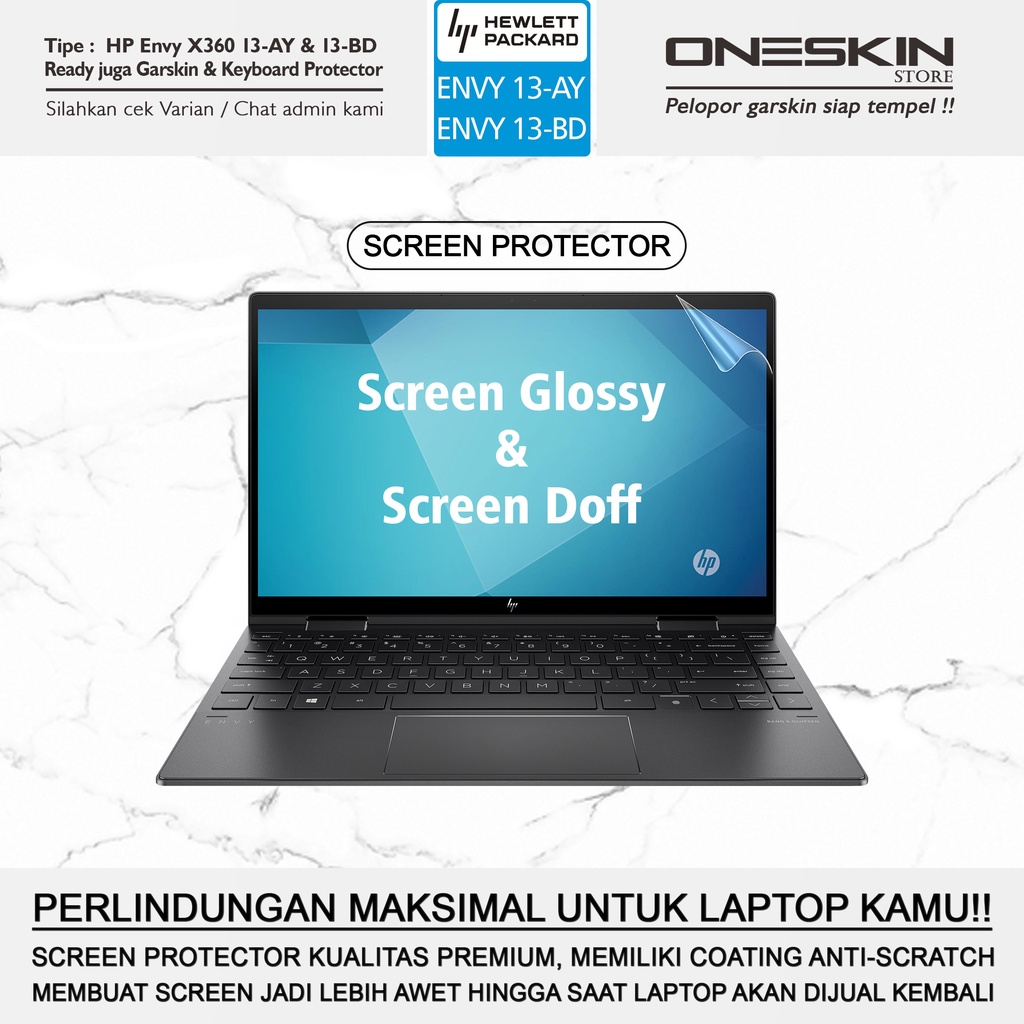 Garskin Sticker Laptop Pelindung Keyboard Screen Protector HP Envy x360 13-ay ay0005au ay0006au 13-bd bd0062tu Gambar Full Body Silikon Bening Glossy