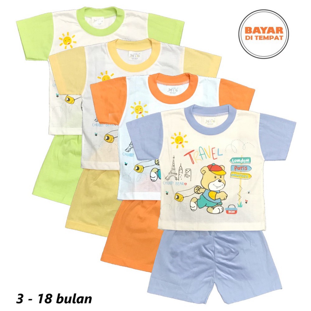 Setelan Kaos Oblong Bayi / Anak Lengan PENDEK Motif Gambar Random TRALALA umur 3 - 18 bulan