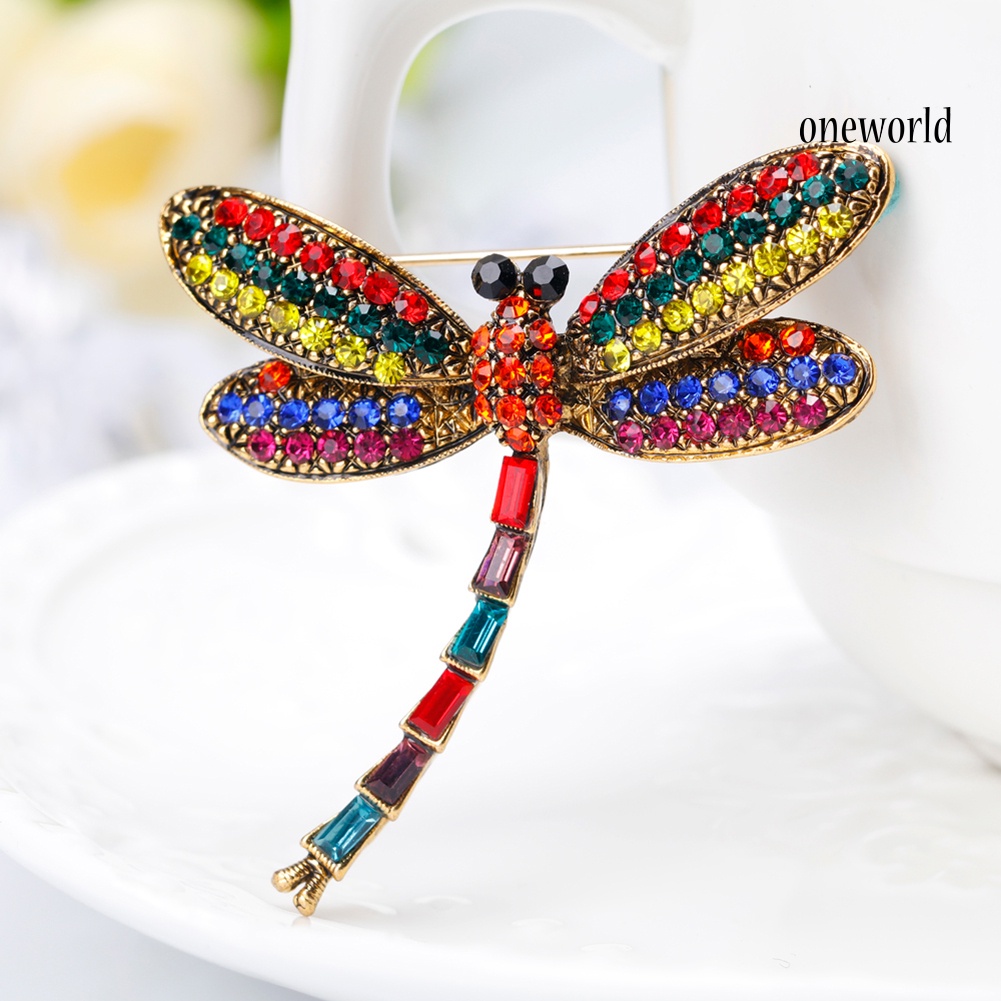 OW@ Women Vintage Multicolor Rhinestone Dragonfly Insect Scarf Accessory Brooch Pin