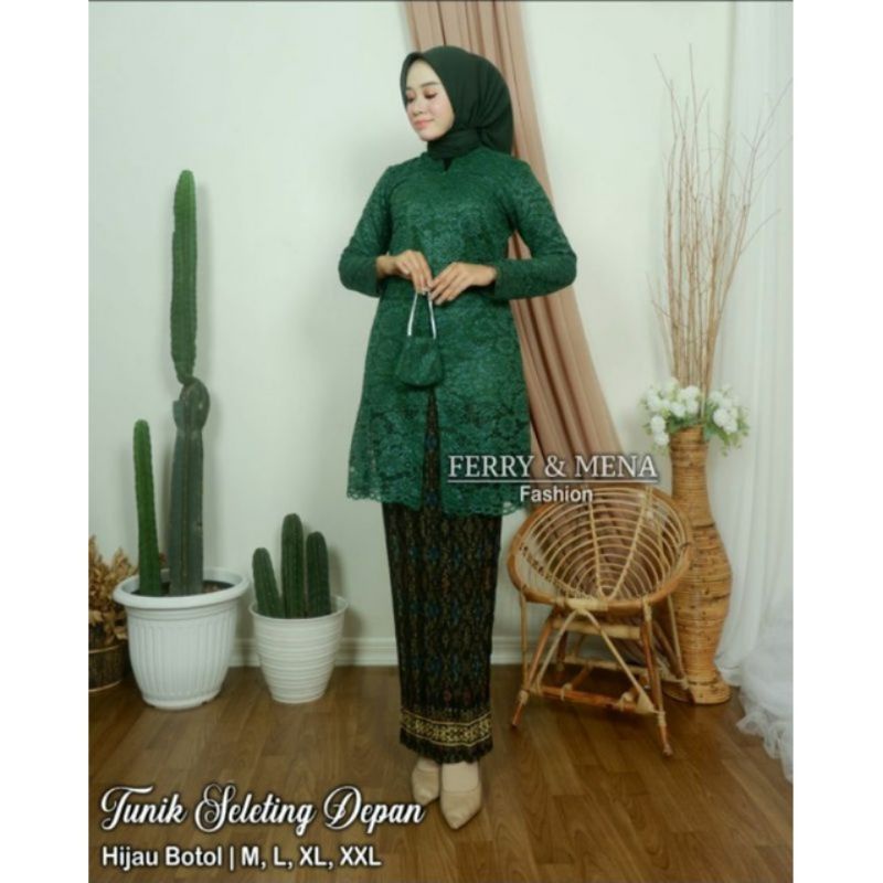 SETELAN TUNIK BROKAT/SETELEN TUNIK SLETING DEPAN/TUNIK MODERN/TUNIK PESTA