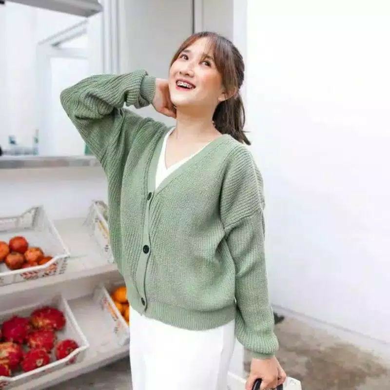 MALIKA CARDY OVERSIZE / Cardigan Rajut Oversize / Baju Rajut / Cardi Crop-Mint
