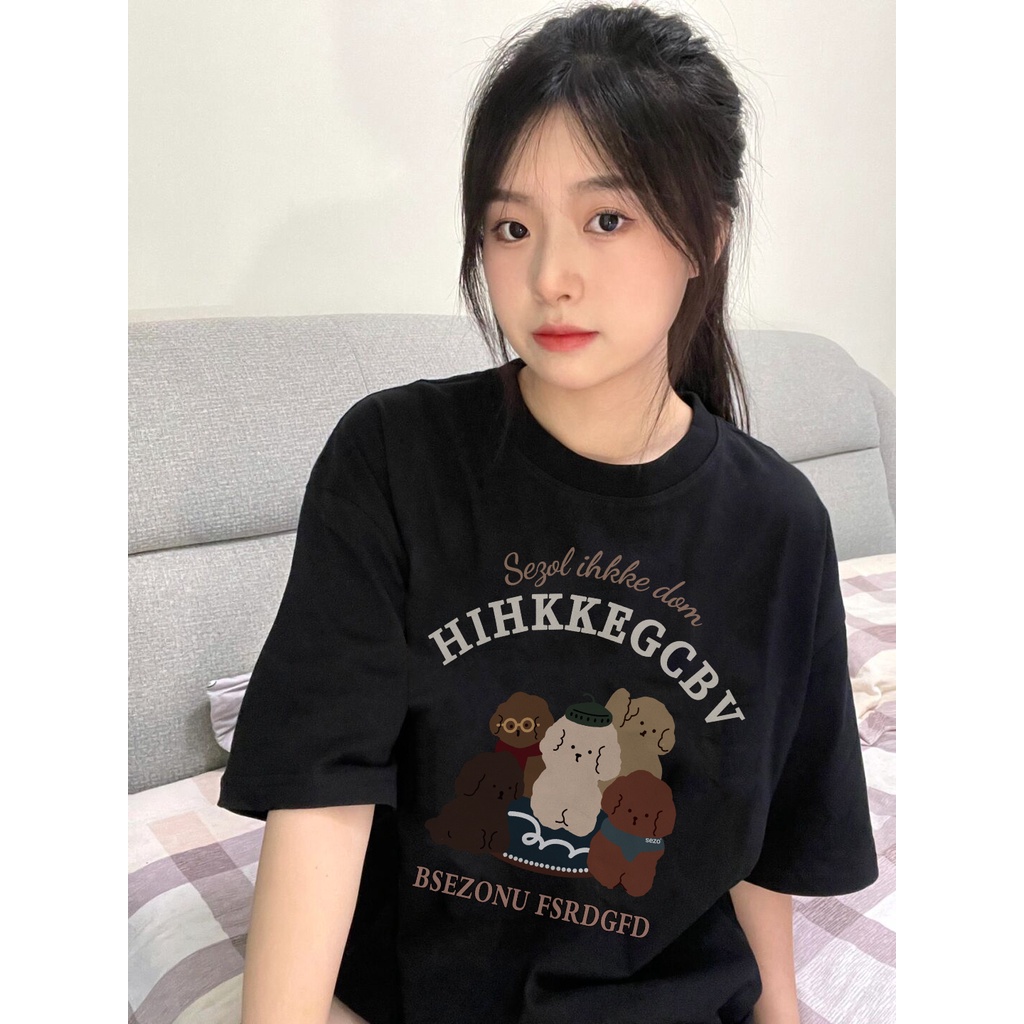 [100%  Katun]5 Puppy Running Sheep Kaos Putih Atasan Wanita Lengan Pendek Oversize Printed T-shirt Baju Wanita Kekinian Korean Style