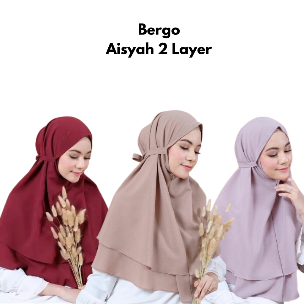 Hijab Bergo Aisyah Nonpet Jahit Tepi Jilbab Instan Double Layer Diamond / Jilbab Rubiah 2 Layer