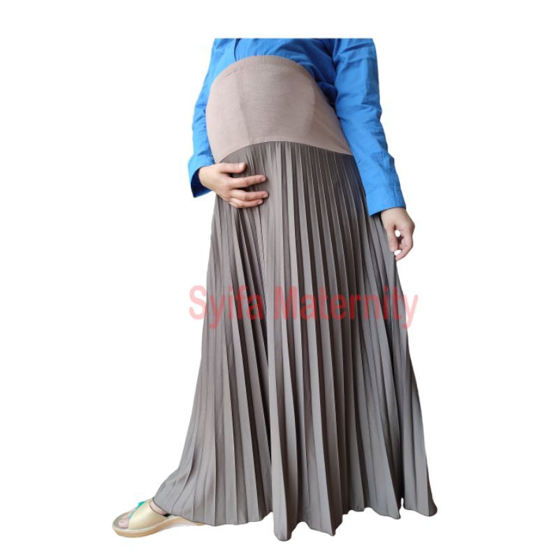 BA43 Rok Hamil Plisket - Syifa Maternity-Khaki