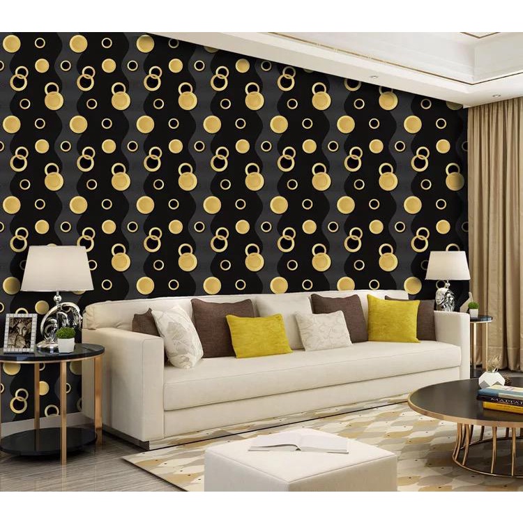 Wallpaper Dinding Polka Hitam Gold