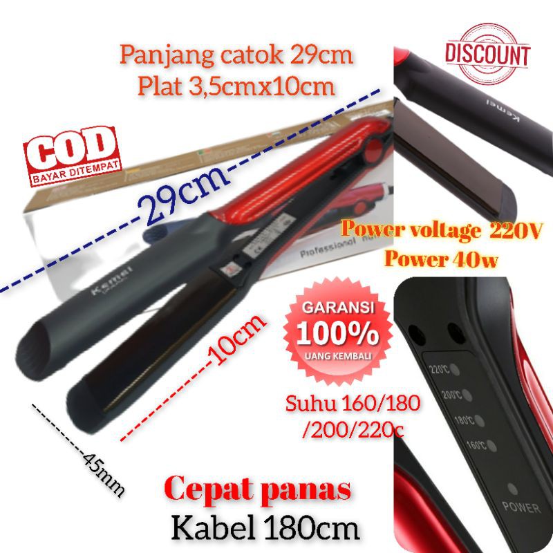 Alat Catok Rambut Kemei Km 531 Hair straightener Original Temperatur Suhu Plat Lebar