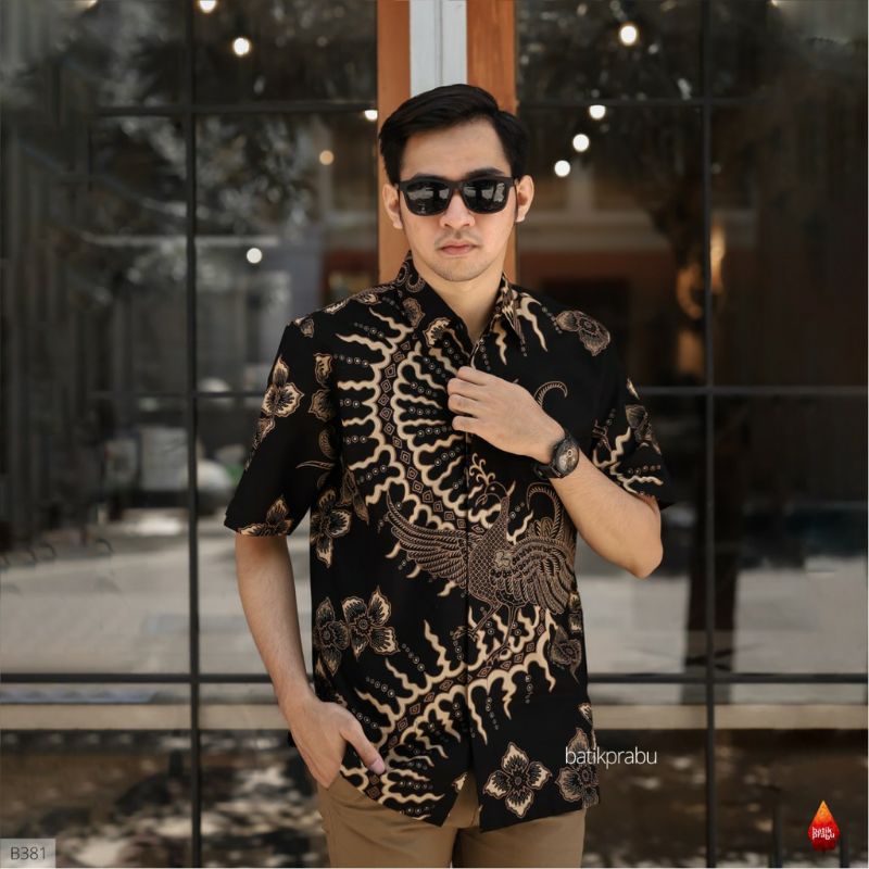 Batik kemeja pria lengan pendek &amp; panjang lapis furing batik bahan katun baturaden reguler Klabang hitam