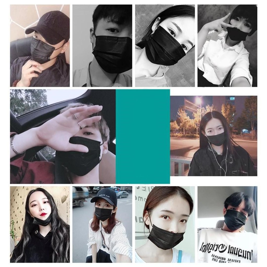 Masker Hitam Korea 3ply isi 50PCS Per 1BOX K-POP IDOL DEWASA IMPORT Fashion Artis Korea Trendy COD