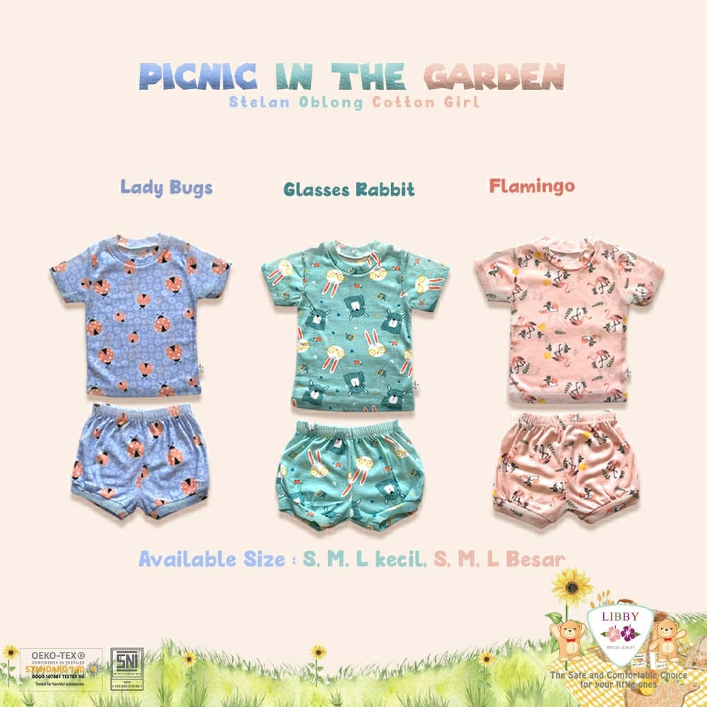 LIBBY (1stel) Oblong Pendek Cotton Rib Motif / Stelan Baju Bayi 1 Pasang