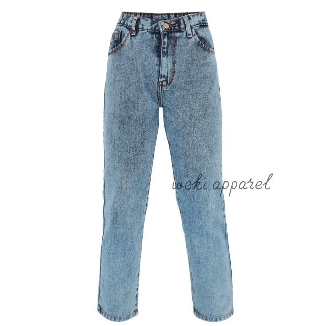 WEKI Celana Jeans Boyfriend Wanita Highwaist Snow Acid Size 27-34