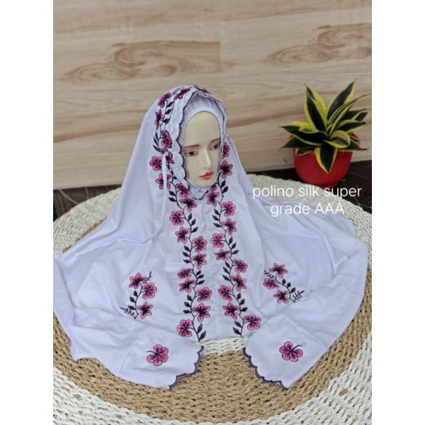 mukena dewasa inner terusan polino silk bordir kudusan motif rambat