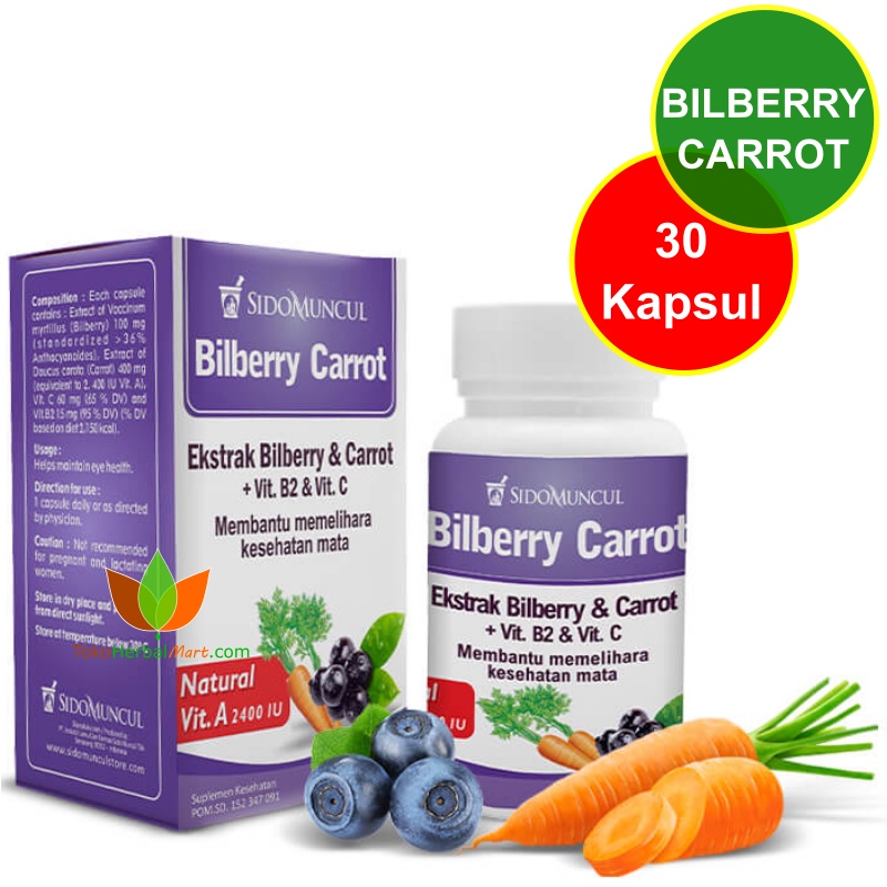 Jual 30 KAPSUL BILBERRY CARROT SIDOMUNCUL SUPLEMEN VITAMIN MATA A, VIT