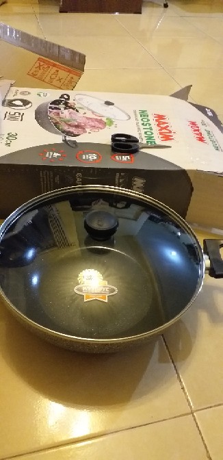 Wajan Penggorengan Maxim Wok Neostone 30 Cm Dengan Tutup Kaca Original Anti Gores & Anti Lengket