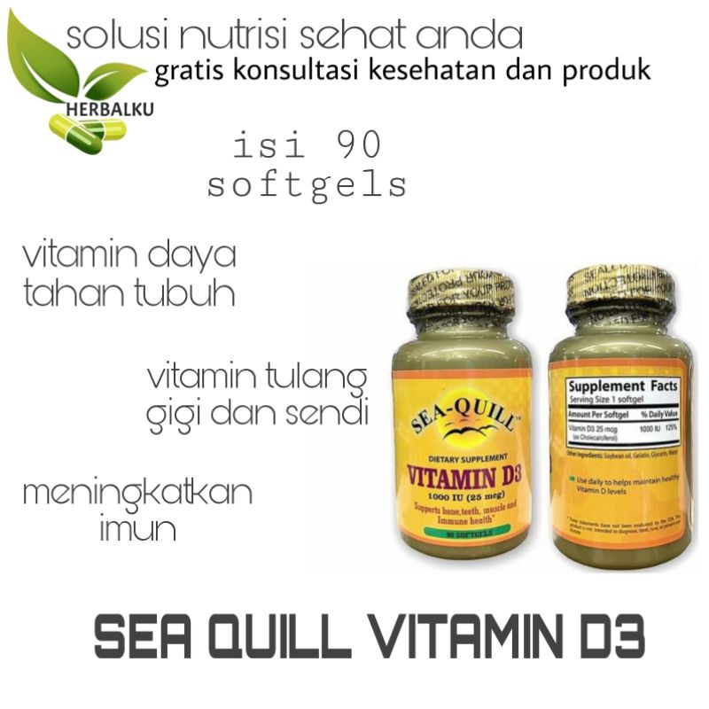 SEA QUILL VITAMIN D3 1000 IU VIT D 1000IU IMUNITAS TUBUH NYERI TULANG KESEHATAN JANTUNG 90 TABLET SE