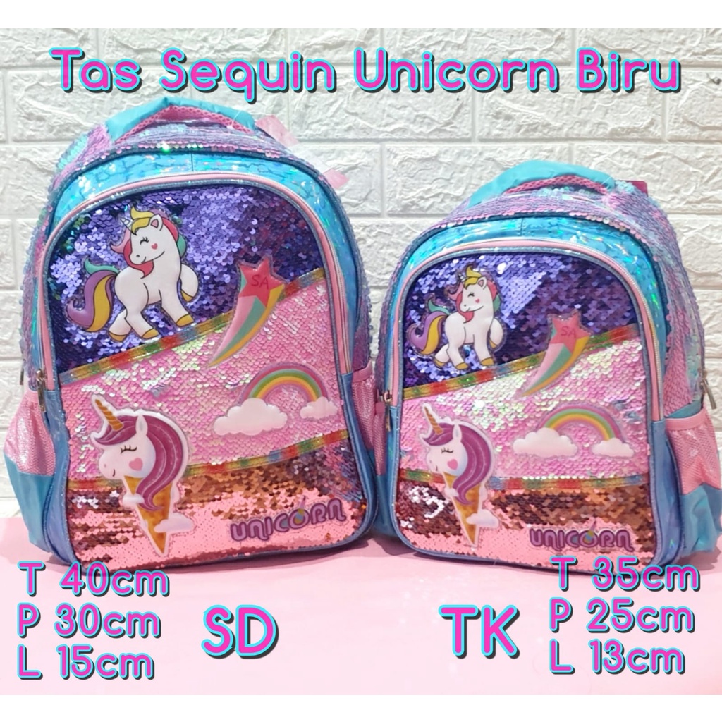 Tas Sekolah Anak TK dan SD Model Sequin Usap Gambar Unicorn LOL Frozen Tas Ransel Import Anak Perempuan TK dan SD