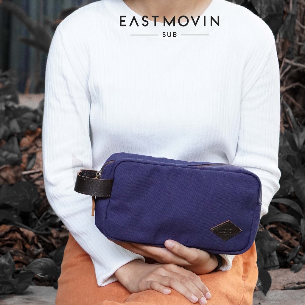 Tas Tangan Handbag Pouch EASTMOVIN Wanita Kanvas TEBAL Tahan Air &amp; Kulit ASLI | RAKIA Navy