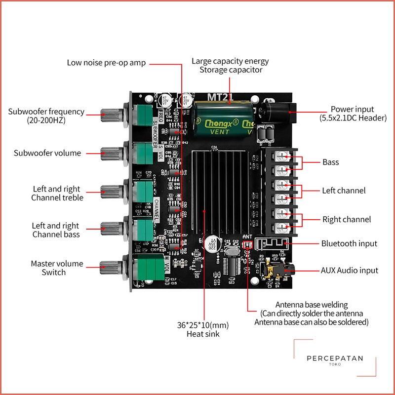 【ZK-MT21】 2.1 channel bluetooth modul penguat daya digital daya tinggi 50W * 2 + 100W nada tinggi dan rendah super subwoofer