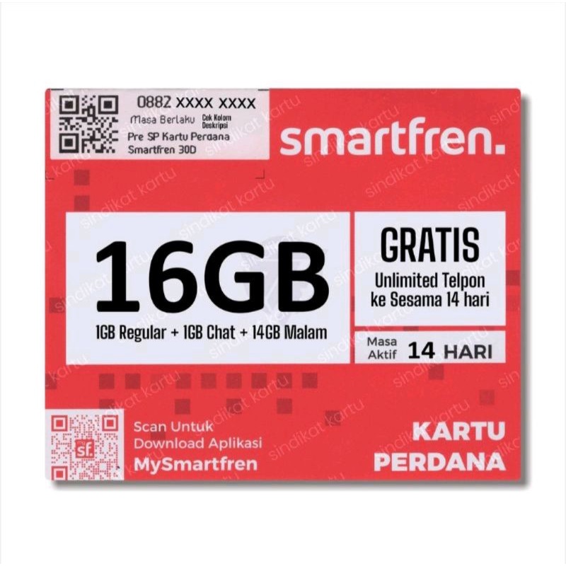 PERDANA SMARTFREN 16 GB SIAP PAKAI (14 HARI)