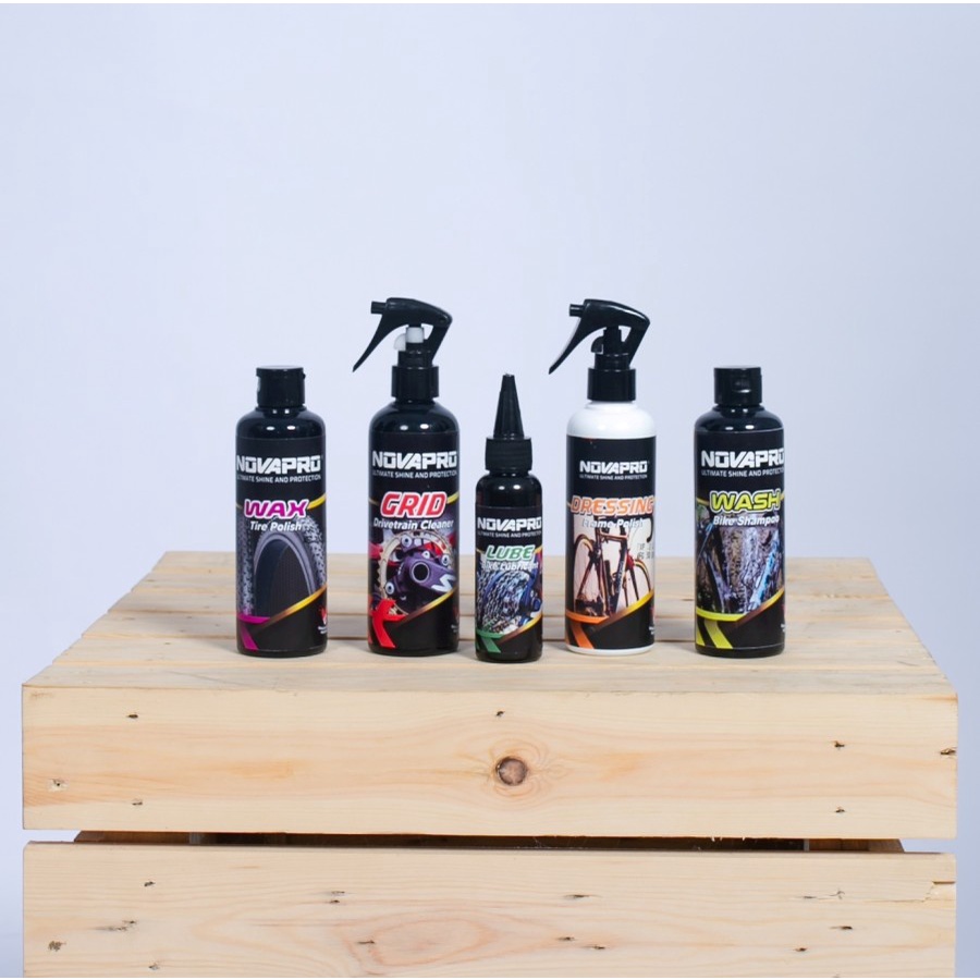 paket 5 in 1 perawatan sepeda Novapro grid lube dressing wash and wax tyre pembersih gear rantai frame bike mtb seli roadbike