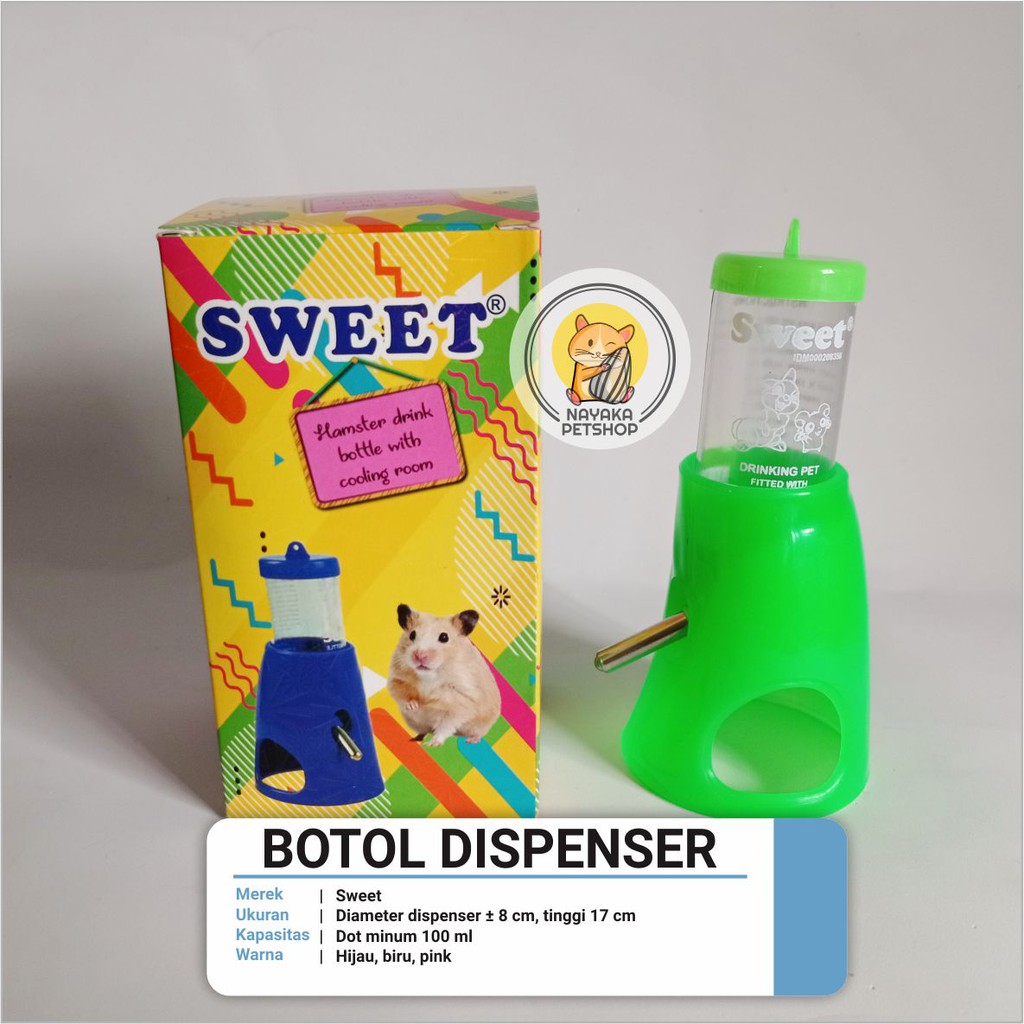 Sweet Dispenser Dot Botol 100 ml Tempat Minum Tidur Hewan Hamster Tupai Bajing Gerbil Tikus