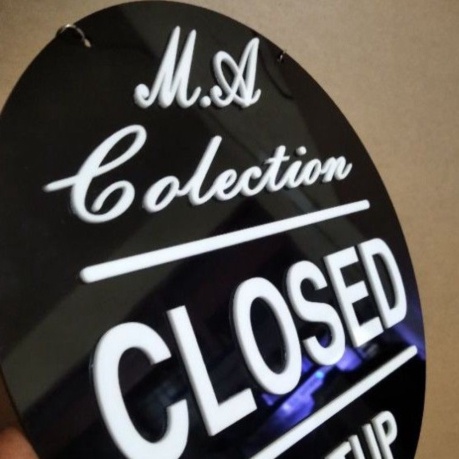 

Unik Open Closed Costum Nama Toko Sign In Acrylic Bolak Balik