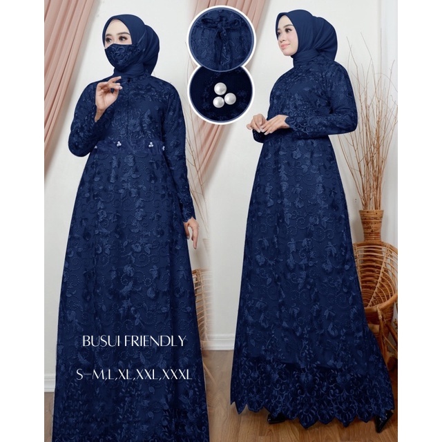 Gamis Haira Termurah (Free Masker Brukat) Gamis Lebaran Full Brukat Tile Mutiara  / Size S-M, L , XL, XXL,XXXL  / Gamis Pesta / Gamis Kondangan / Gamis Brokat Muslimah