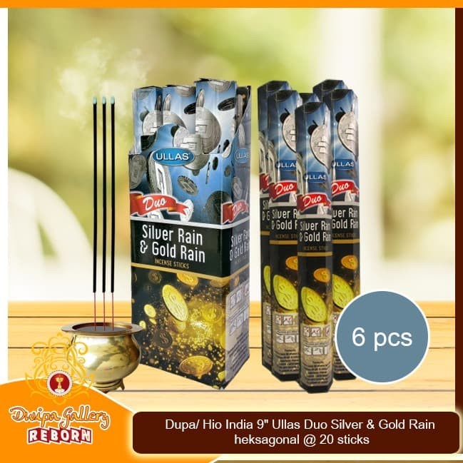 Dupa/ Hio India 9&quot; Ullas Duo Silver heksagonal @ 20 sticks (6pcs/box)