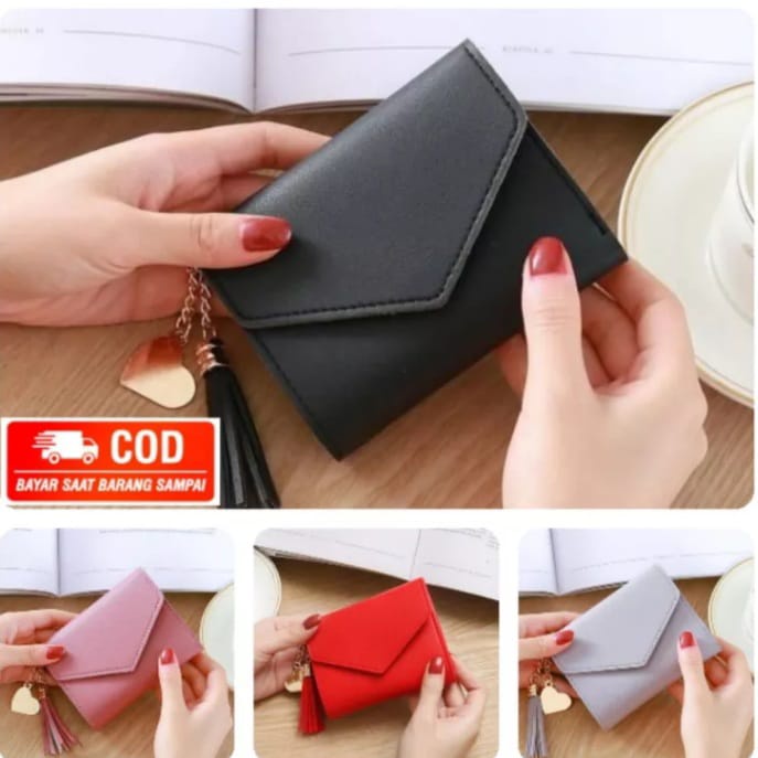 DOMPET LIPAT WANITA HZ ORIGINAL PU LEATHER KECIL KARTU KOIN MINI KOREA TERBARU