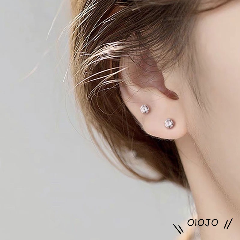 Two Penggunaan Tulang Rawan Tragus Anting Stainless Steel Mode Kristal Anting Zirkon Mini - ol