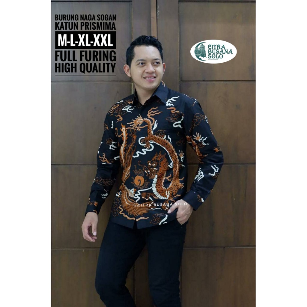 BURUNG NAGA SOGAN Kemeja Batik Pria Full Furing Bahan Katun Primisima