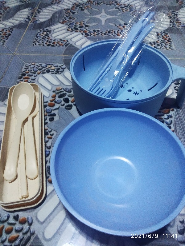 Mangkuk Mie Mangkok Makan Set Isi 2 Gratis Sendok Garpu Sumpit Tutup Wheat Straw Soup Bowl Cantik