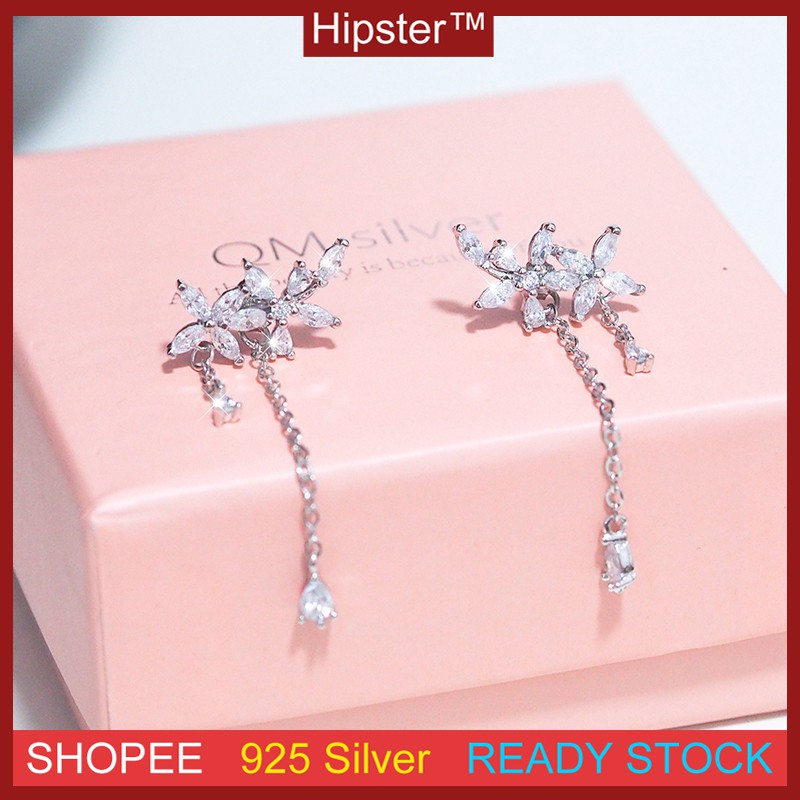 Fashion Aksesoris S925 Sterling Silver Desain Lubang Suara Inlay Pendek Rumbai Bentuk Sederhana