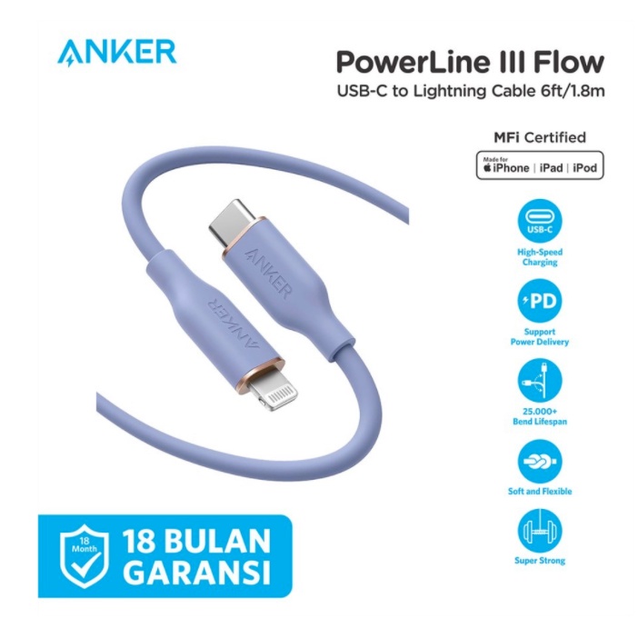 Anker Kabel Charger Anker Powerline III Flow Type C to Lightning 6ft - A8663