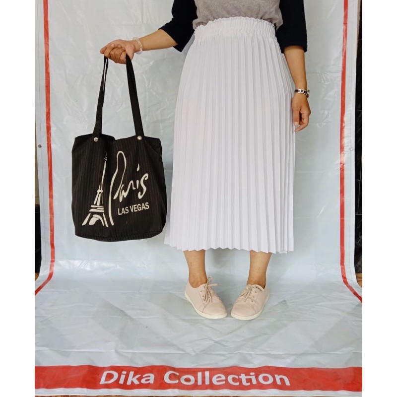 Rok Plisket Midi 7/8 | Rok Midi Plisket Premium Kualitas Import | Bahan tebel Fashion terlaris-Putih