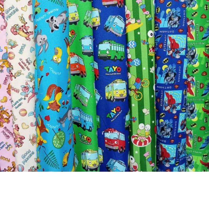 ❂ Bahan Kain Katun Polymicrotex Eceran Meteran Motif Karakter Kartun Kecil ▼