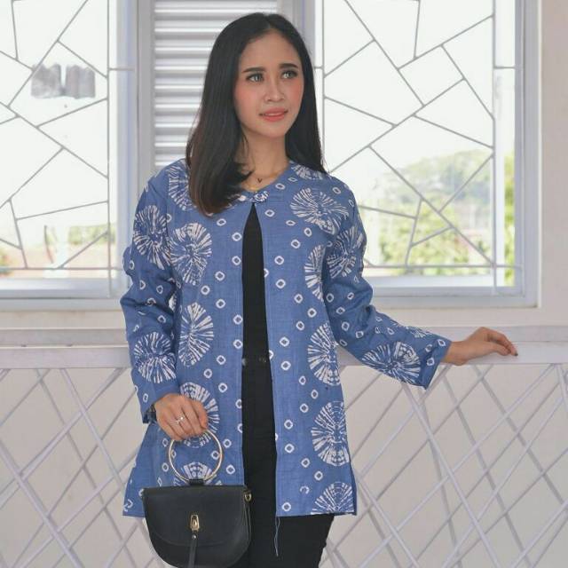 Blus Collata Kombinasi Layer Atasan Batik Modern Casual Kerja Seragam Kantor