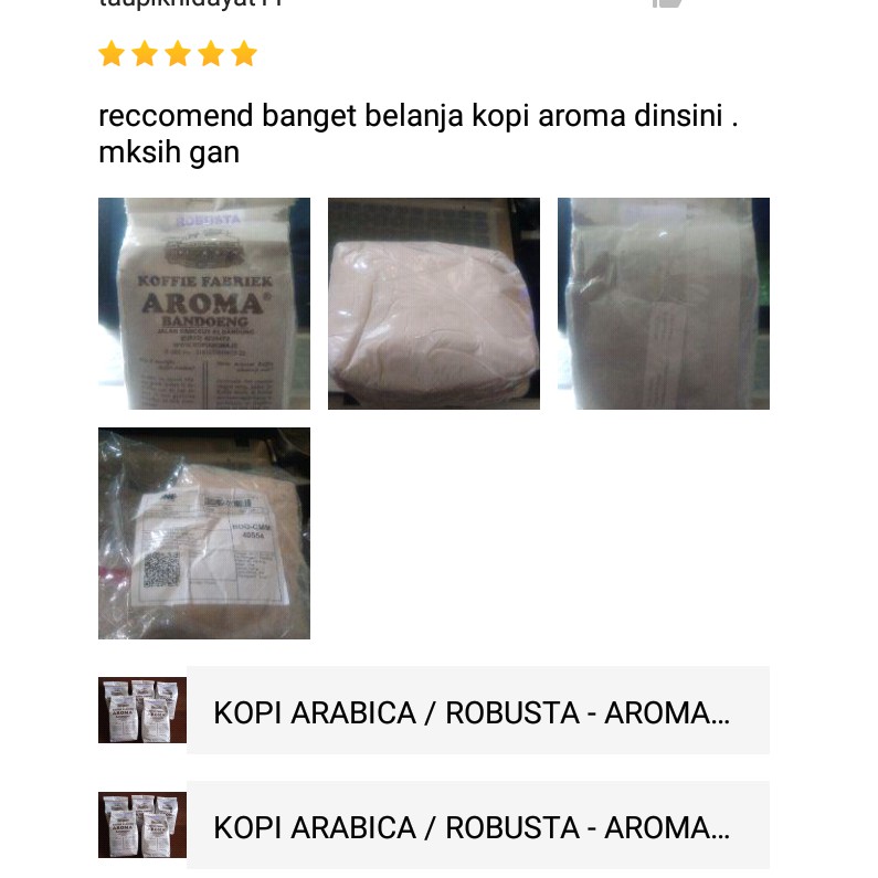 KOPI ARABICA / ROBUSTA 250 gr - AROMA BANDUNG Fresh Asli Bubuk Giling Halus /Medium /Kasar /Biji - Indonesia Coffee - Tokomart Shop