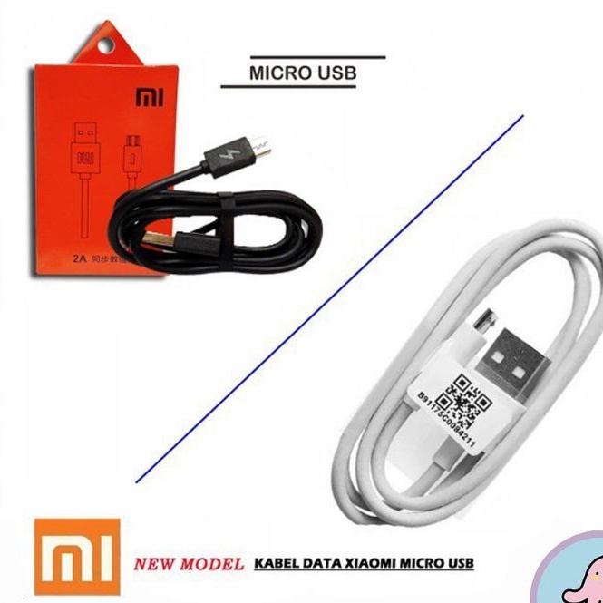 Asli Kabel Data Cable Xiaomi Original 100 Persen 2A Micro USB Fast Charging Logo Petir  HITAM DAN PUTIH