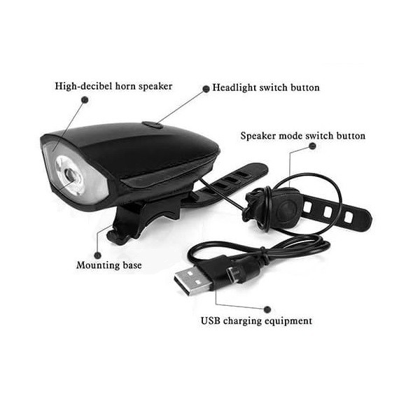 Lampu depan Klakson sepeda LED waterproof rechargeable Terang Nyaring